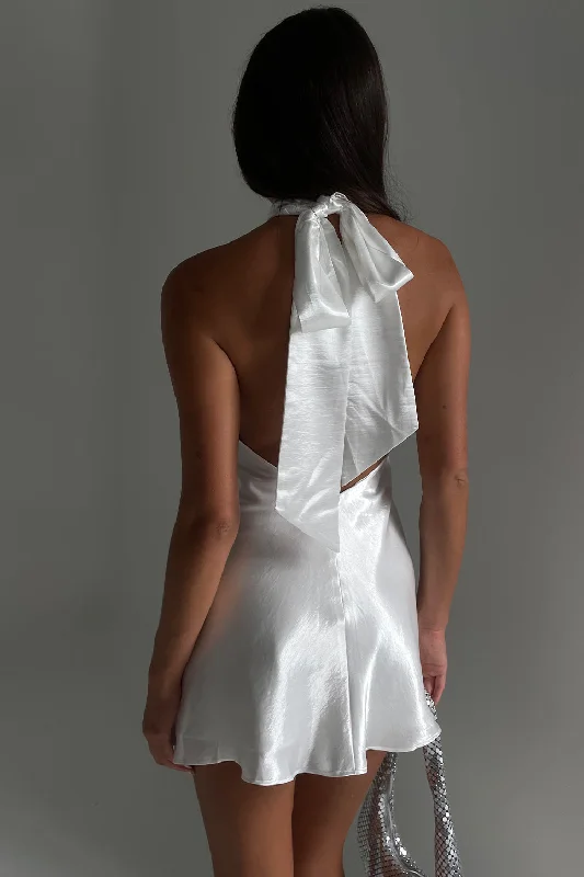 Mini dresses with off - the - shoulder styles Cartia Bow Halter Micro Mini Dress - White Mini dresses with off - the - shoulder styles Cartia Bow Halter Micro Mini Dress - White