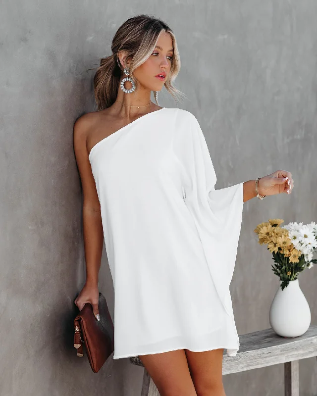 Mini dresses with one - shoulder designs Side To Side One Shoulder Statement Dress - White Mini dresses with one - shoulder designs Side To Side One Shoulder Statement Dress - White