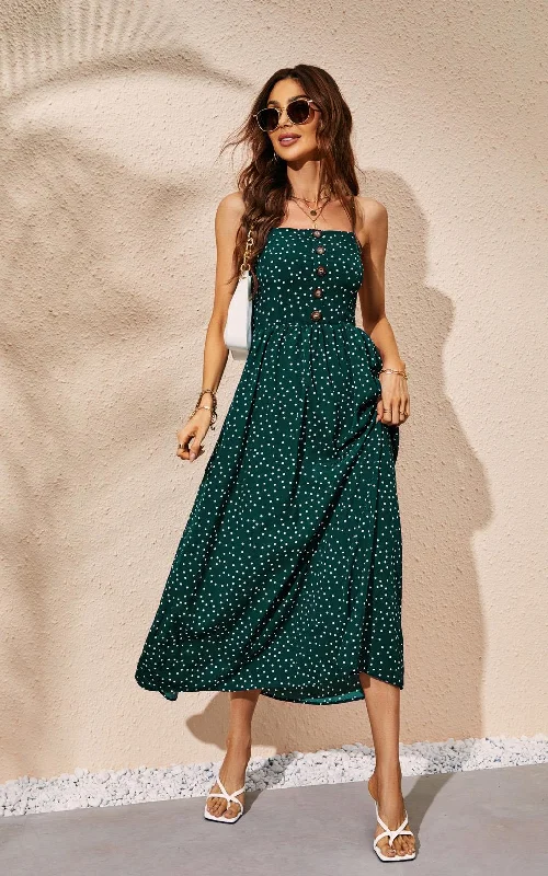 Midi dresses with ruched bodices for a feminine and fitted feel Midikleid mit Knopfleiste und Riemchen in Olivgrün Midi dresses with ruched bodices for a feminine and fitted feel Midikleid mit Knopfleiste und Riemchen in Olivgrün