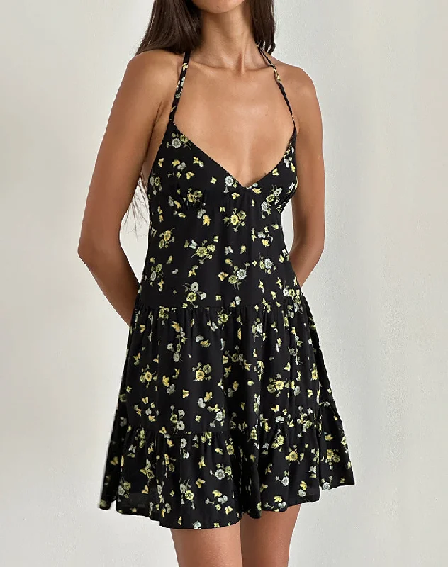 Mini dresses with empire waists for a flattering fit Siskana Mini Dress in Lemon and Lime Black