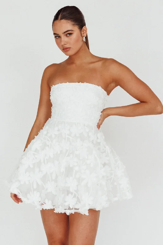 Printed mini dresses for a casual day out Dori Floral Embellished Mini Dress White