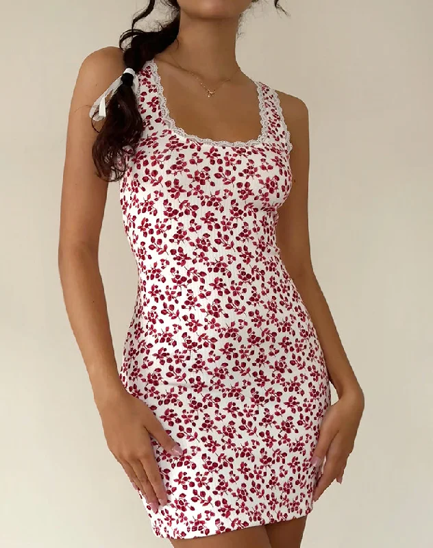 Mini dresses with gathered skirts for a voluminous effect Camina Dress in Summer Strawberry Off White