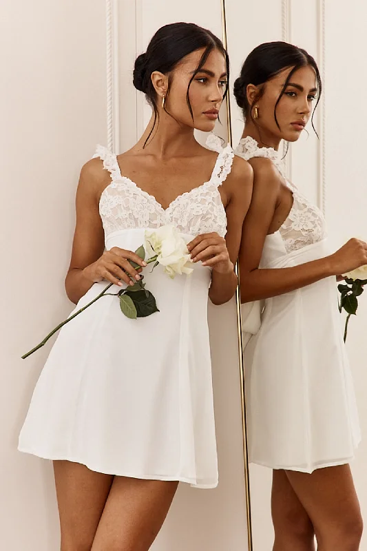 Mini dresses with keyhole necklines Lakyn Lace Bust Tied Back Mini Dress Ivory