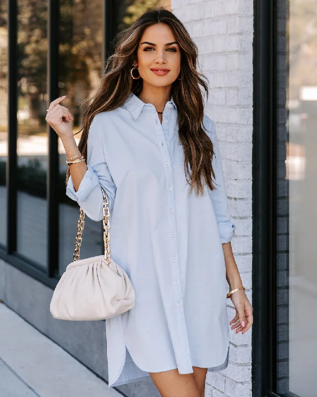 Mini dresses with fringe for a bohemian style Risky Business Pocketed Button Down Shirt Dress - Sky Blue Mini dresses with fringe for a bohemian style Risky Business Pocketed Button Down Shirt Dress - Sky Blue