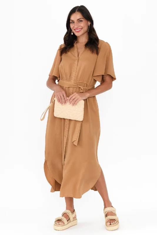 Midi dresses with halter necks for a stylish and comfortable option Dresden Tan Lyocell Shirt Dress Midi dresses with halter necks for a stylish and comfortable option Dresden Tan Lyocell Shirt Dress