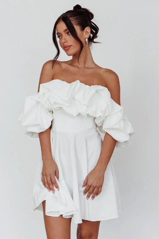 Mini dresses with pocket details for added functionality Kailynn Off-Shoulder A-Line Mini Dress White Mini dresses with pocket details for added functionality Kailynn Off-Shoulder A-Line Mini Dress White