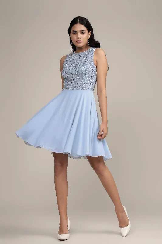 Strapless mini dresses for a beach vacation Bunny Embellished Skater Dress in Blue