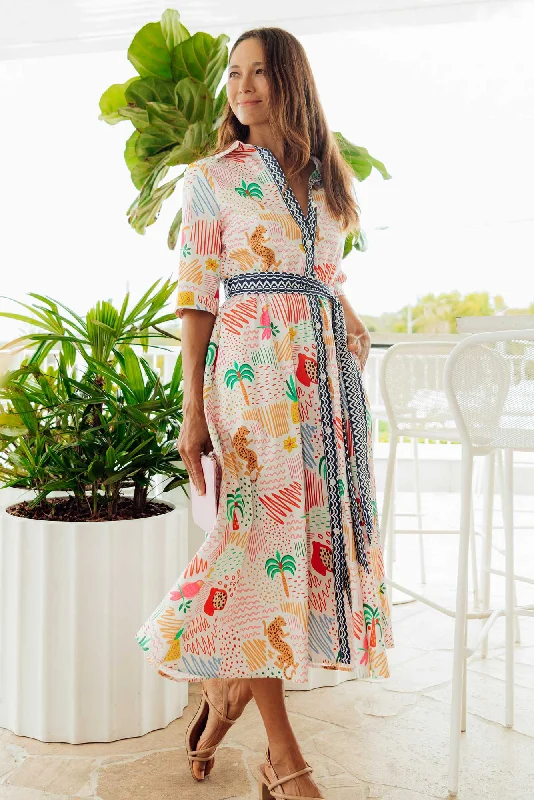 Midi dresses with ruffled bodices for a more pronounced feminine look Grace Pink Jungle Cotton Poplin Dress Midi dresses with ruffled bodices for a more pronounced feminine look Grace Pink Jungle Cotton Poplin Dress