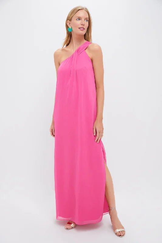 Midi dresses with fringe details for a fun and energetic style Hot Pink Soleil Gown
