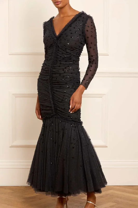 Midi dresses with V - necklines for a flattering and elongating effect Scatter Sequin Long Sleeve Ankle Gown Midi dresses with V - necklines for a flattering and elongating effect Scatter Sequin Long Sleeve Ankle Gown