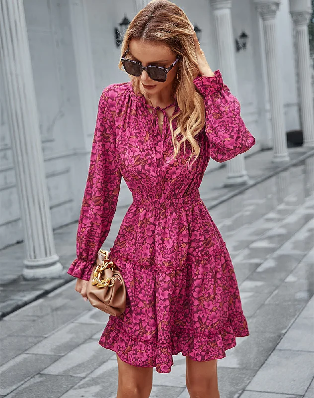 Mini dresses with high - low hems for a modern twist Zee Printed Ruffle Dress