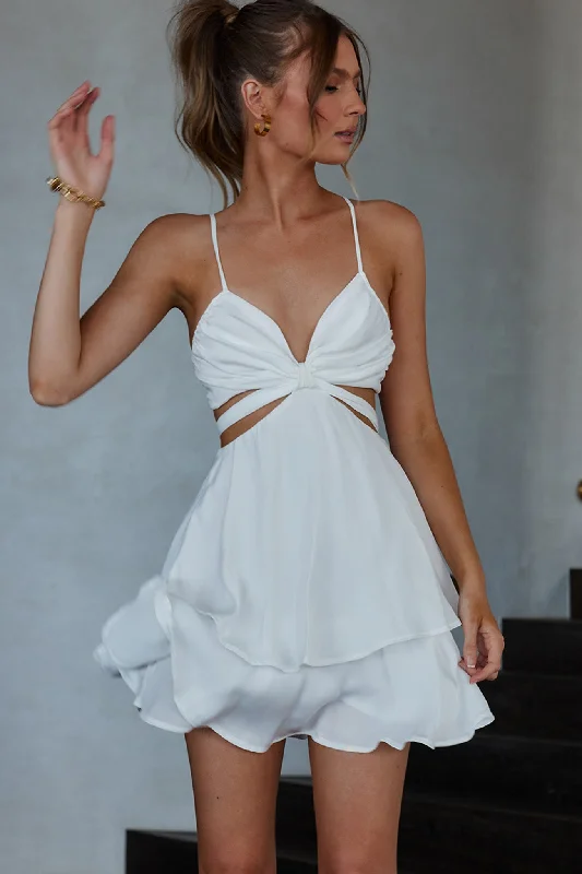 Mini dresses with wrap - around styles Duplicity Cut-Out Waist Layered Hem Mini Dress White