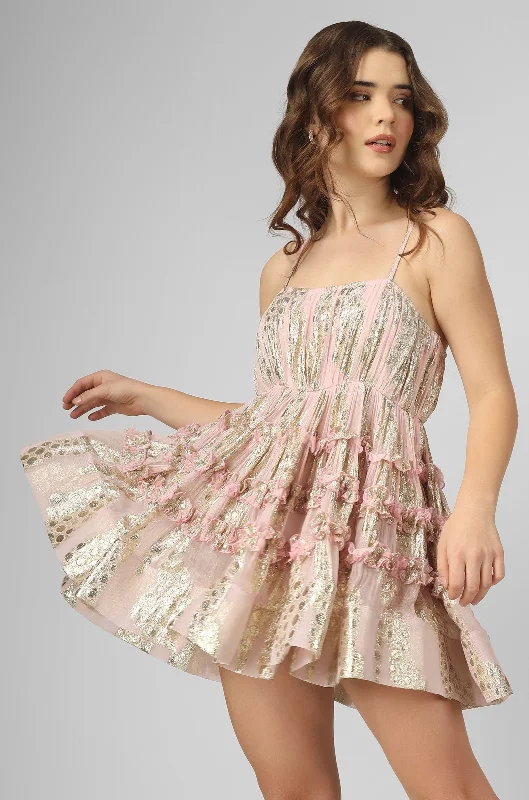 Strapless mini dresses for a beach vacation Bethan Metallic Printed Mini Dress in Pink Strapless mini dresses for a beach vacation Bethan Metallic Printed Mini Dress in Pink