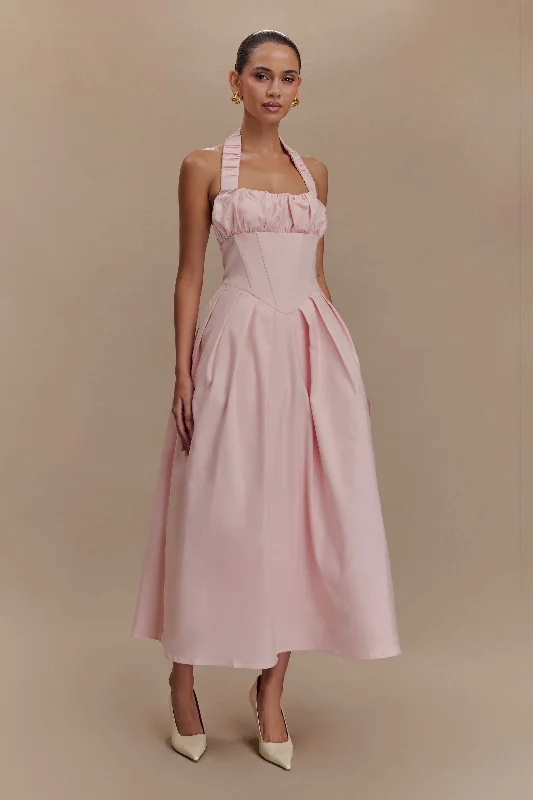 Midi dresses with sheer panels for a touch of allure Candy Halter Midi Dress - Ballet Pink Midi dresses with sheer panels for a touch of allure Candy Halter Midi Dress - Ballet Pink