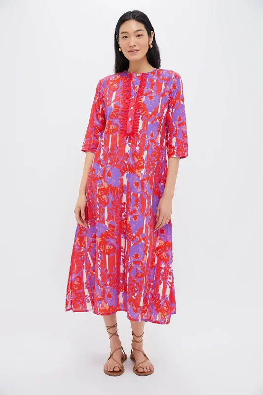 Midi dresses with patchwork patterns for a one - of - a - kind style Coral Petunia Embroidered Long Kurta Midi dresses with patchwork patterns for a one - of - a - kind style Coral Petunia Embroidered Long Kurta