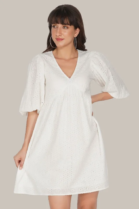 Mini dresses with button - down fronts Kora White Cotton Mini Dress