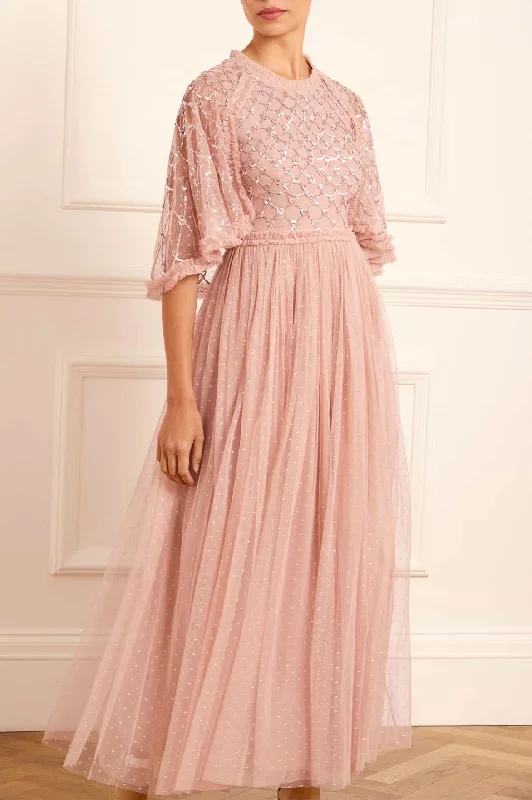 Midi dresses with mesh inserts for a trendy and breathable option Heart Lattice Bodice Cape Ankle Gown Midi dresses with mesh inserts for a trendy and breathable option Heart Lattice Bodice Cape Ankle Gown
