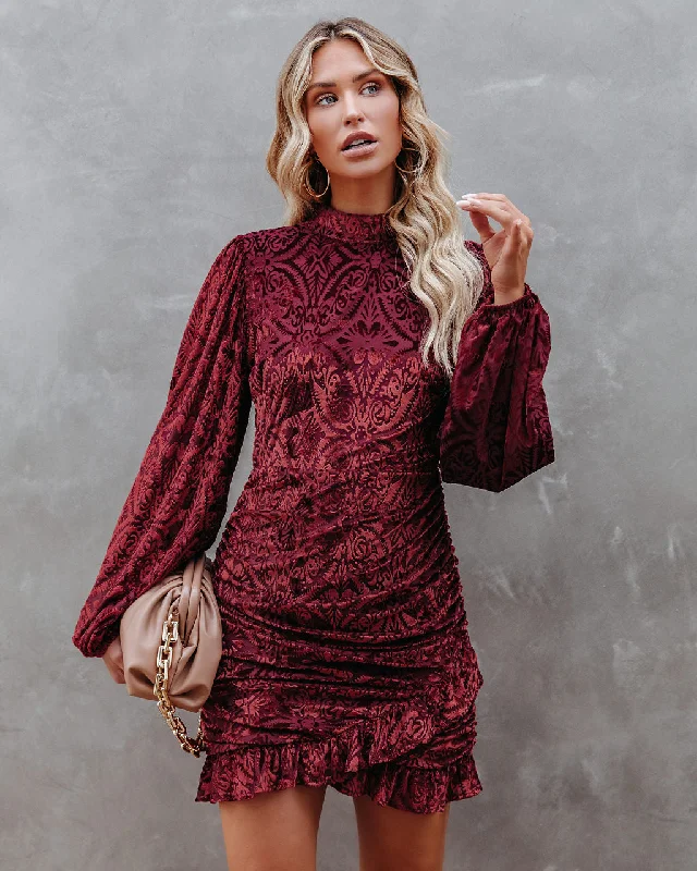 Mini dresses with tiered skirts for added volume Salem Ruched Velvet Mini Dress - Brick Mini dresses with tiered skirts for added volume Salem Ruched Velvet Mini Dress - Brick