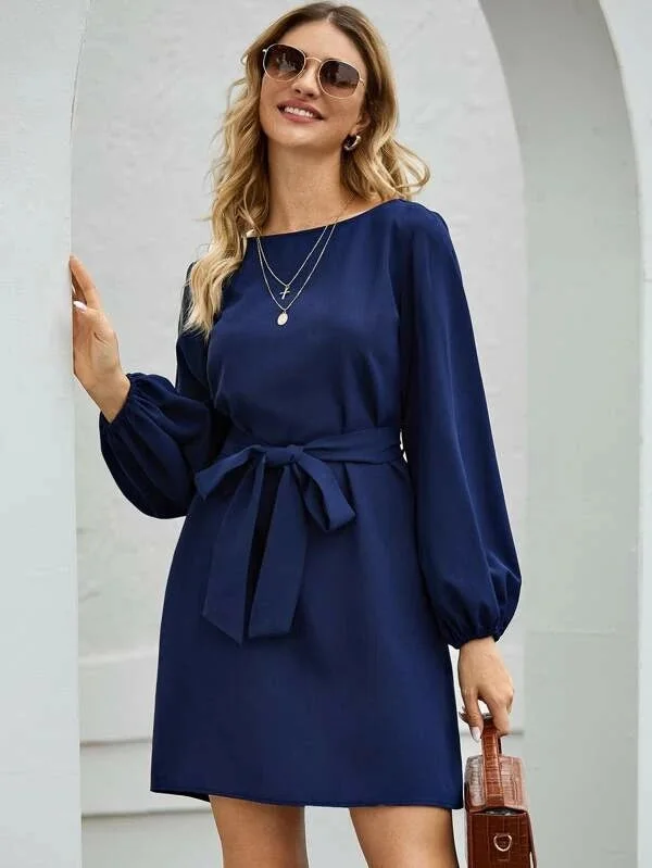Mini dresses with cut - out details for a trendy look Zahra Satin Smocked Tie Dress - Blue Mini dresses with cut - out details for a trendy look Zahra Satin Smocked Tie Dress - Blue