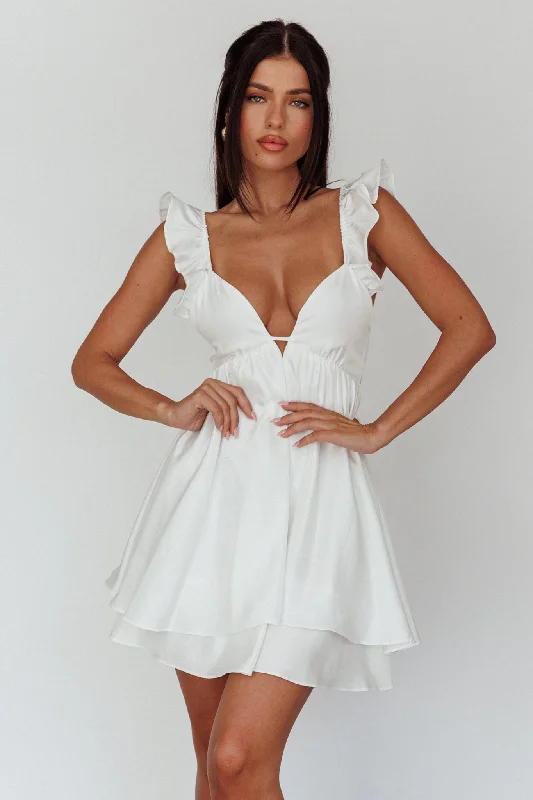 Mini dresses with off - the - shoulder styles Siren Song Frill Strap Mini Dress White Mini dresses with off - the - shoulder styles Siren Song Frill Strap Mini Dress White