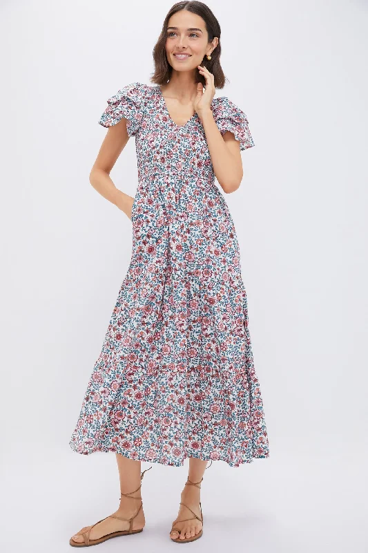 Midi dresses with tiered skirts for a bohemian festival look Wine Ira Dress