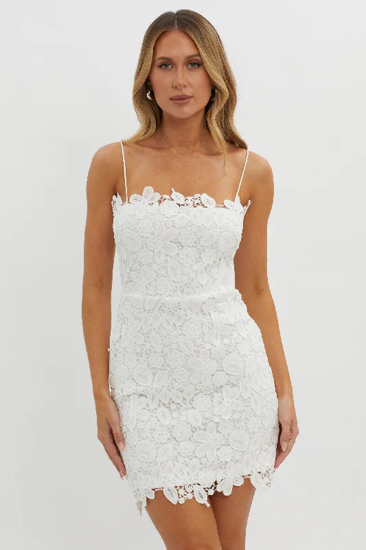 Mini dresses with beaded embellishments for a fancy event Reinhart Cami Strap Crochet Lace Dress White Mini dresses with beaded embellishments for a fancy event Reinhart Cami Strap Crochet Lace Dress White