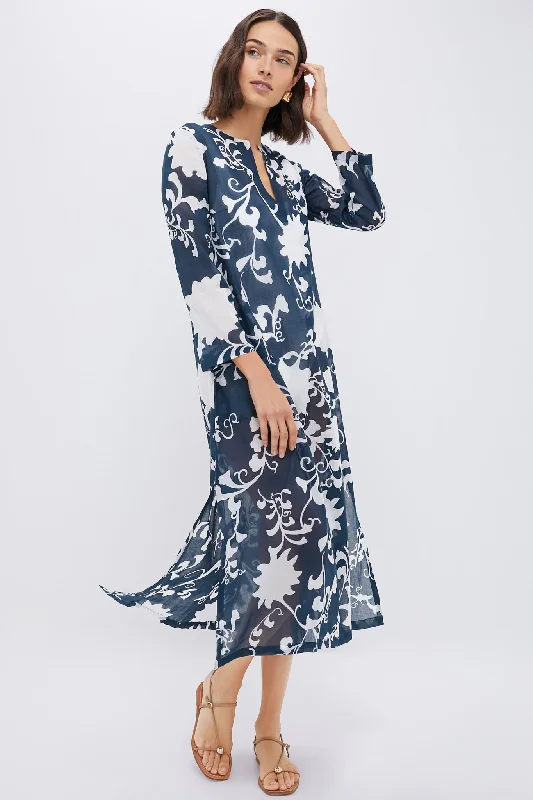 Midi dresses with tassel accents for a bohemian and free - spirited style Blue Flower Screen Giada 2 Caftan Midi dresses with tassel accents for a bohemian and free - spirited style Blue Flower Screen Giada 2 Caftan