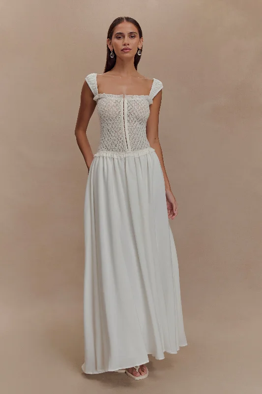 Sleeveless midi dresses with lace details for summer weddings Tahlia Pointelle Knit Midi Dress - White Sleeveless midi dresses with lace details for summer weddings Tahlia Pointelle Knit Midi Dress - White