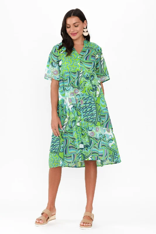 Midi dresses with mesh inserts for a trendy and breathable option Eva Green Wave Cotton Dress Midi dresses with mesh inserts for a trendy and breathable option Eva Green Wave Cotton Dress