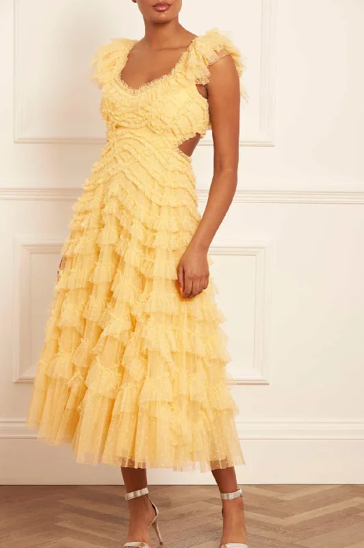 Midi dresses with fringe details for a fun and energetic style Lola Backless Ballerina Dress
