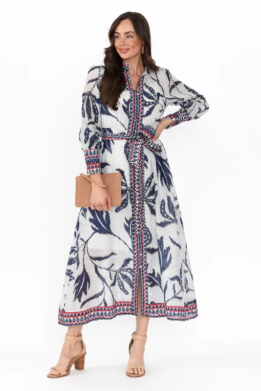 Midi dresses with patchwork patterns for a one - of - a - kind style Tierra Palm Shadow Cotton Silk Dress