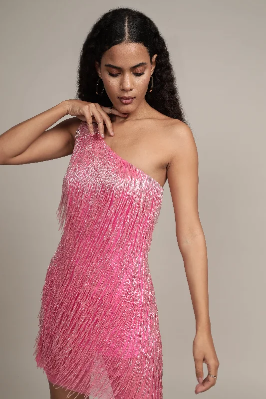 Mini dresses with pleated skirts for a classic look Athena Embellished Pink Fringe Mini Dress Mini dresses with pleated skirts for a classic look Athena Embellished Pink Fringe Mini Dress