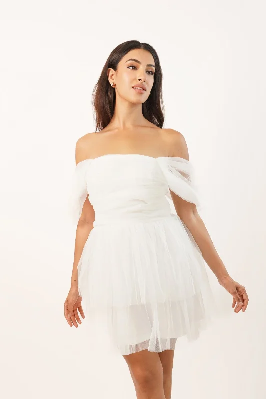 Metallic mini dresses for a glamorous event Sydney Double Layered Ivory Tulle Mini Dress Metallic mini dresses for a glamorous event Sydney Double Layered Ivory Tulle Mini Dress