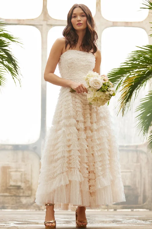 Midi dresses with belted waists to accentuate the figure Hattie Ruffle Strapless Ankle Gown Midi dresses with belted waists to accentuate the figure Hattie Ruffle Strapless Ankle Gown