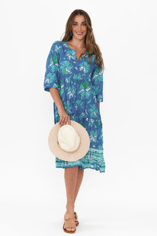 Midi dresses with ruffled hems for a romantic date night Milana Aqua Floral Crinkle Cotton Dress Midi dresses with ruffled hems for a romantic date night Milana Aqua Floral Crinkle Cotton Dress