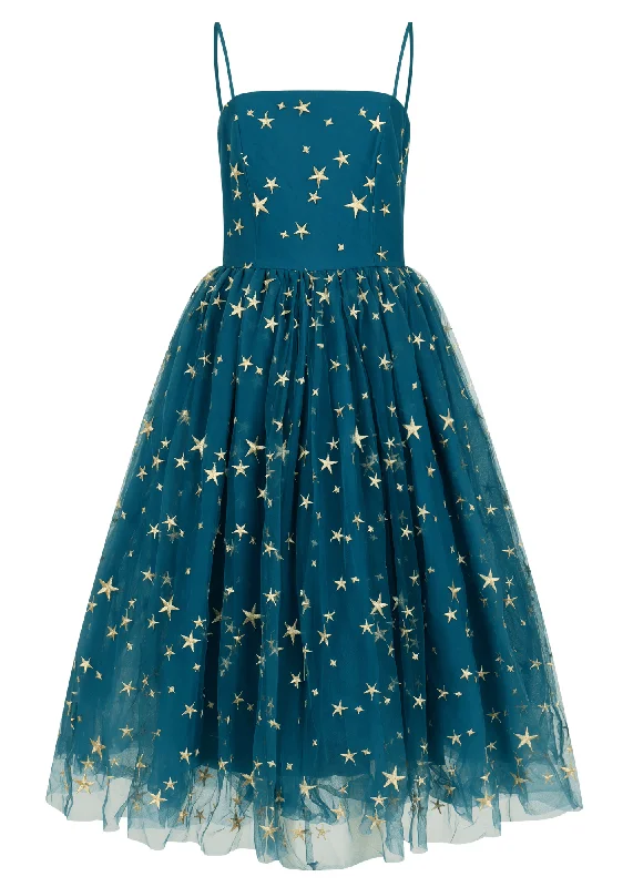 Midi dresses with puff sleeves for a vintage - inspired look Night Sky Dress