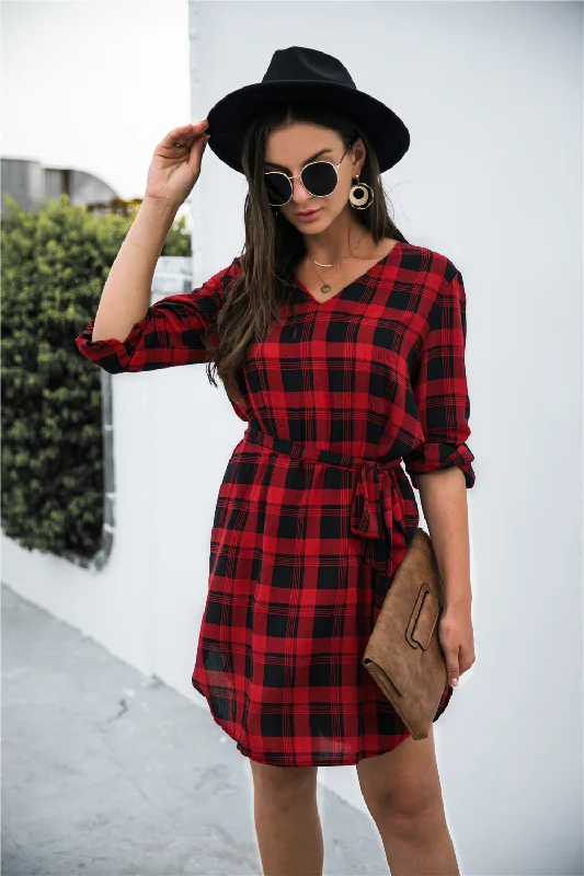 Mini dresses with belted waists for a defined silhouette Rochester Gingham Sweater Dress Mini dresses with belted waists for a defined silhouette Rochester Gingham Sweater Dress