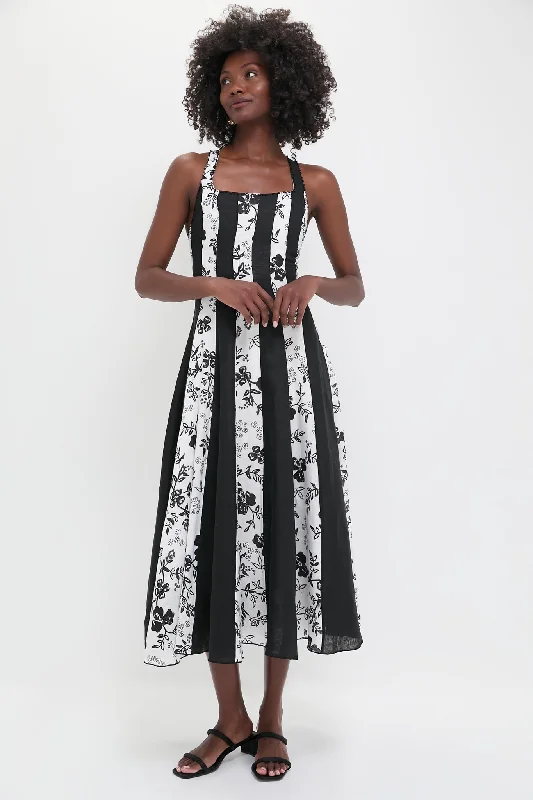 Midi dresses with side slits for a sexy and elegant appearance Black and White Floral Linen Midi Dress Midi dresses with side slits for a sexy and elegant appearance Black and White Floral Linen Midi Dress