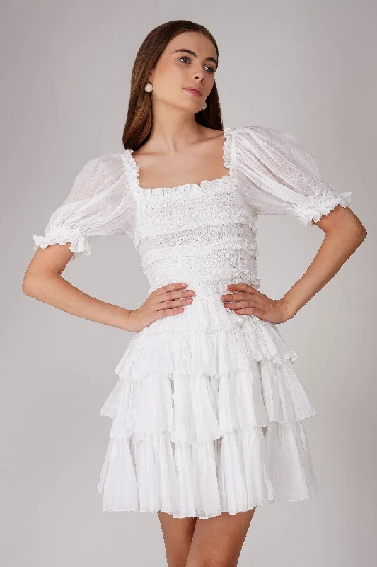 Mini dresses with puff sleeves for a vintage look Yang Cotton Mini Dress in White