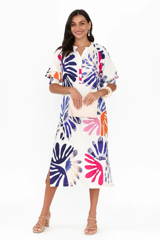 Midi dresses with animal prints for a bold and confident appearance Dorothea Cream Abstract Linen Blend Dress Midi dresses with animal prints for a bold and confident appearance Dorothea Cream Abstract Linen Blend Dress