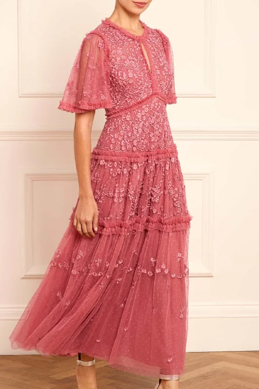 Midi dresses with tiered skirts for a bohemian festival look Autumn Lace Ankle Gown