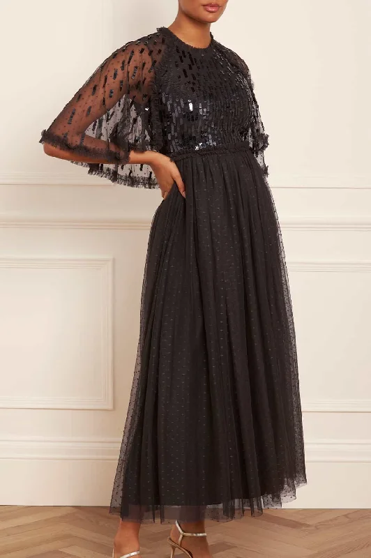 Midi dresses with asymmetric hems for a fashion - forward and dynamic appearance Sequin Dash Bodice Ankle Gown Midi dresses with asymmetric hems for a fashion - forward and dynamic appearance Sequin Dash Bodice Ankle Gown