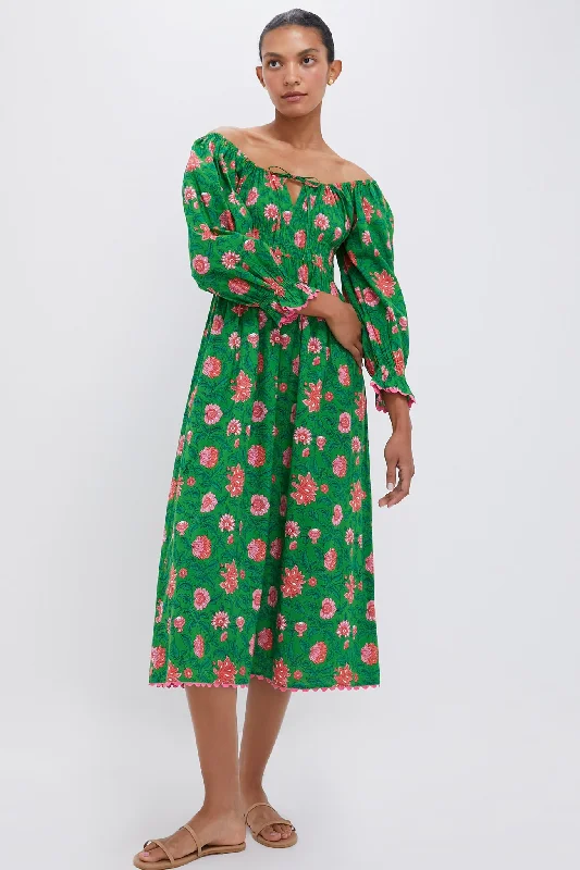 Wrap - style midi dresses in silk for a sophisticated office look Emerald Jungle Hampi Dress