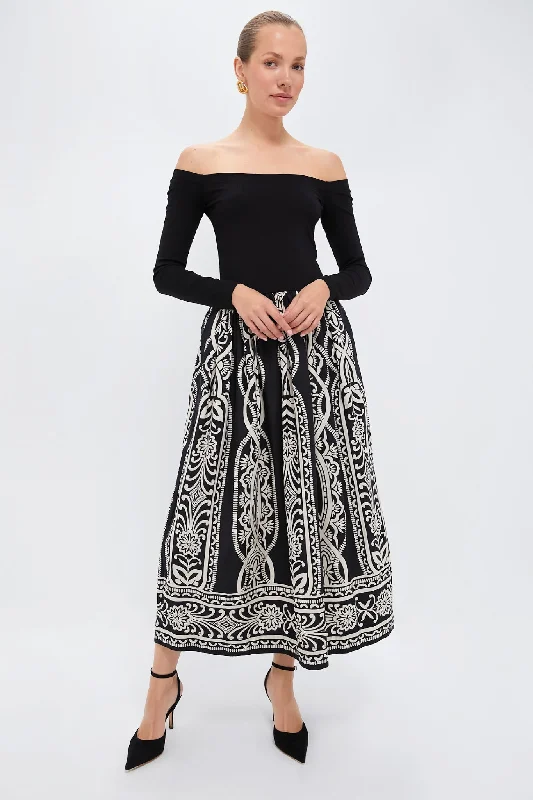 A - line midi dresses with floral prints for spring brunches Rowan Black Imani Dress A - line midi dresses with floral prints for spring brunches Rowan Black Imani Dress
