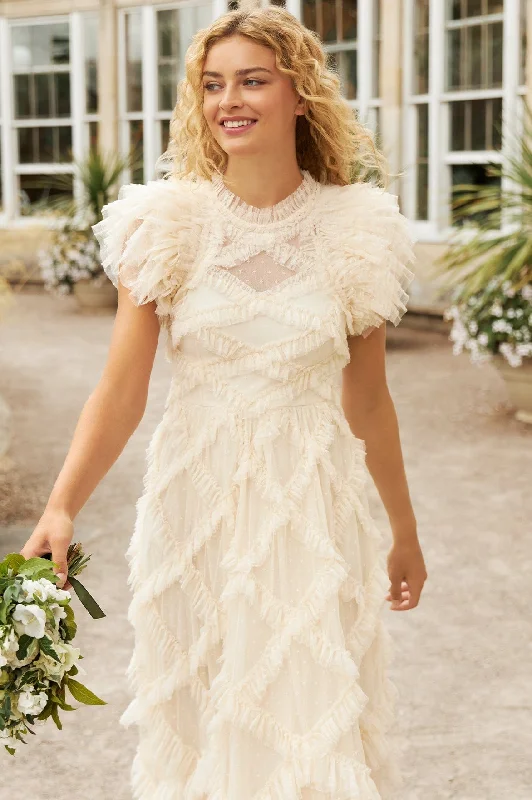 Midi dresses with animal prints for a bold and confident appearance Genevieve Ruffle Gown