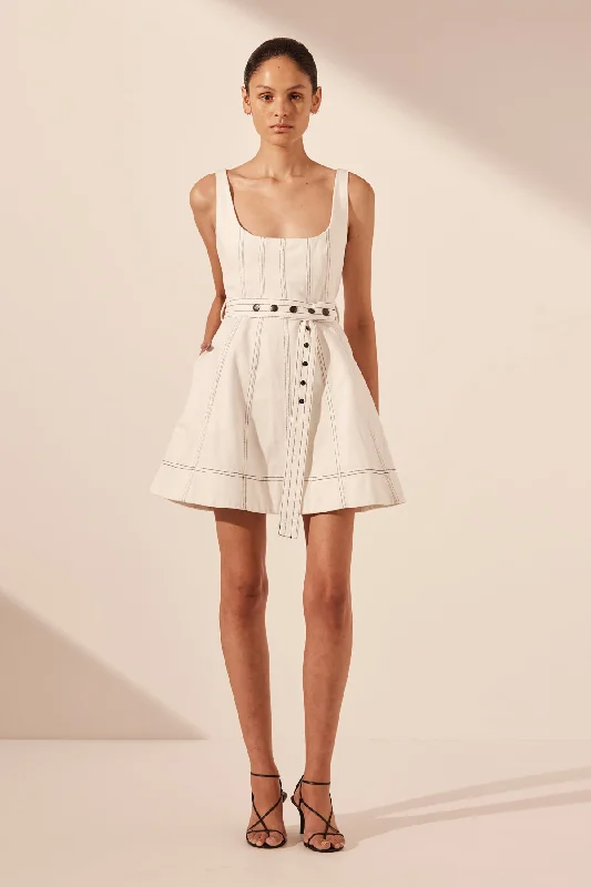 Mini dresses with polka dot patterns HANA BELTED MINI DRESS