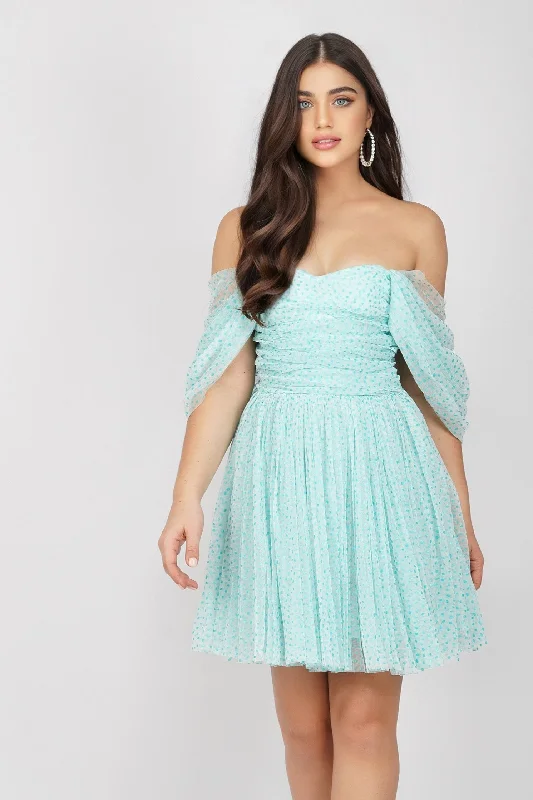 Mini dresses with polka dot patterns Sydney Tulle Polka Mini Dress in Mint