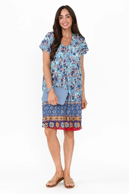 Sheath midi dresses with beaded embellishments for a formal occasion Sabina Sky Blue Bloom Crinkle Cotton Dress Sheath midi dresses with beaded embellishments for a formal occasion Sabina Sky Blue Bloom Crinkle Cotton Dress