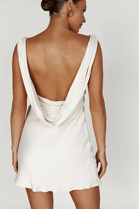 Mini dresses with cold - shoulder designs Nadia Satin Mini Dress With Cowl Back - Beige Mini dresses with cold - shoulder designs Nadia Satin Mini Dress With Cowl Back - Beige