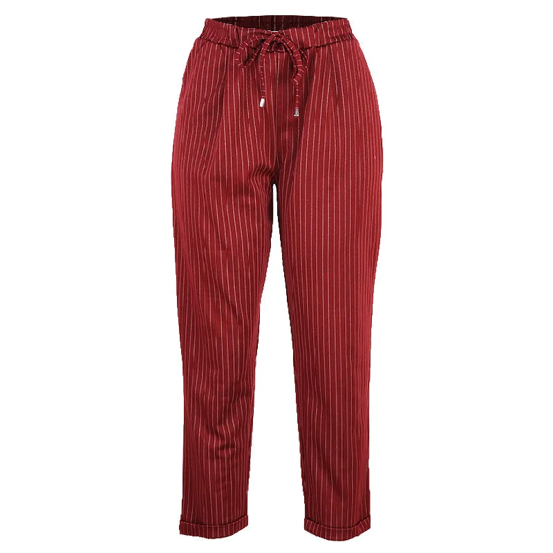 Plus Size Women's Sheer Tight Trousers in Nude for a Subtle and Stylish StatementREDTAG Burgundy Casual Trousers for Women